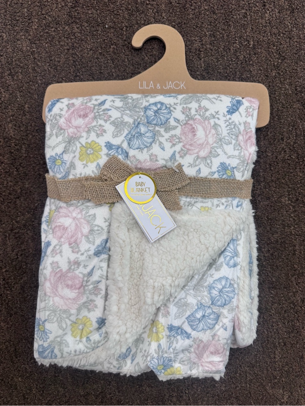 Lila & Jack Floral Plush Baby Blanket - Cream with Pink, Blue & Yellow Flowers